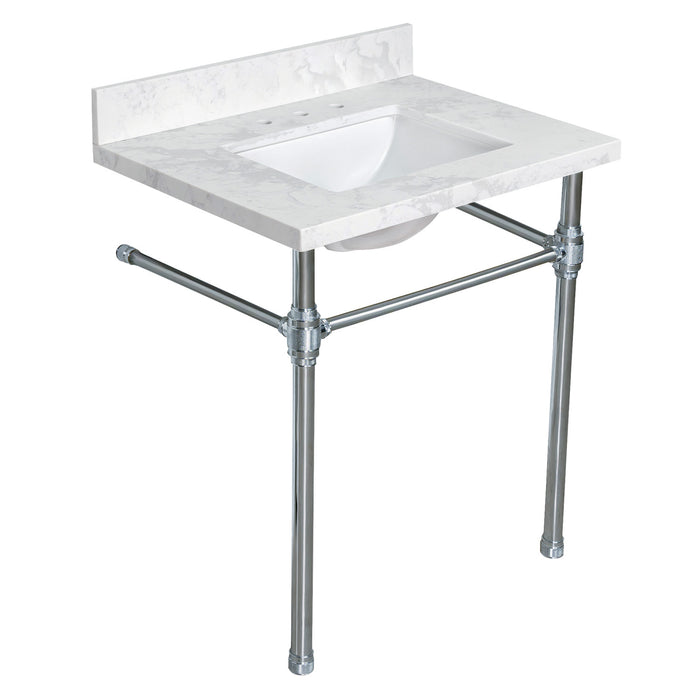 Kingston Mayorca KVPB3122W38CRV1 31-Inch Quartz Console Sink with Brass Legs (8-Inch, 3-Hole), Quartz White/Polished Chrome