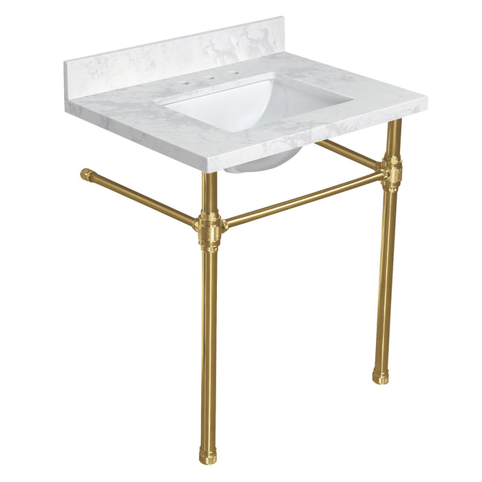 Kingston Mayorca KVPB3122W38CRV7 31-Inch Quartz Console Sink with Brass Legs (8-Inch, 3-Hole), Quartz White/Brushed Brass