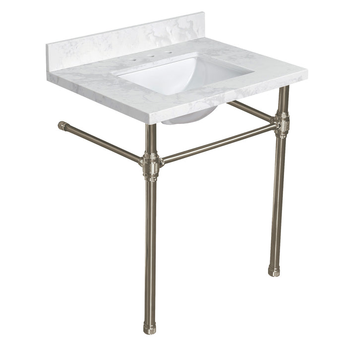 Kingston Mayorca KVPB3122W38CRV8 31-Inch Quartz Console Sink with Brass Legs (8-Inch, 3-Hole), Quartz White/Brushed Nickel
