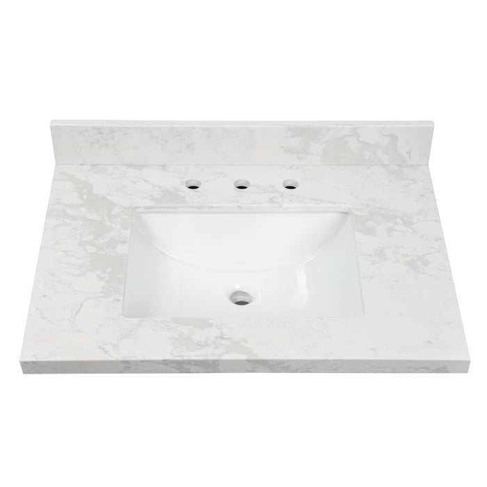 Kingston Ferrara KVPB3122W38CR 31-Inch Carrara Quartz Vanity Top (8" Faucet Drillings), Quartz White