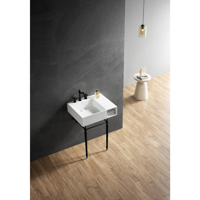 Aurelius KVPB3248SQA0 24-Inch Solid Surface Console Sink with Brass Legs (8-Inch, 3-Hole), Matte White/Matte Black