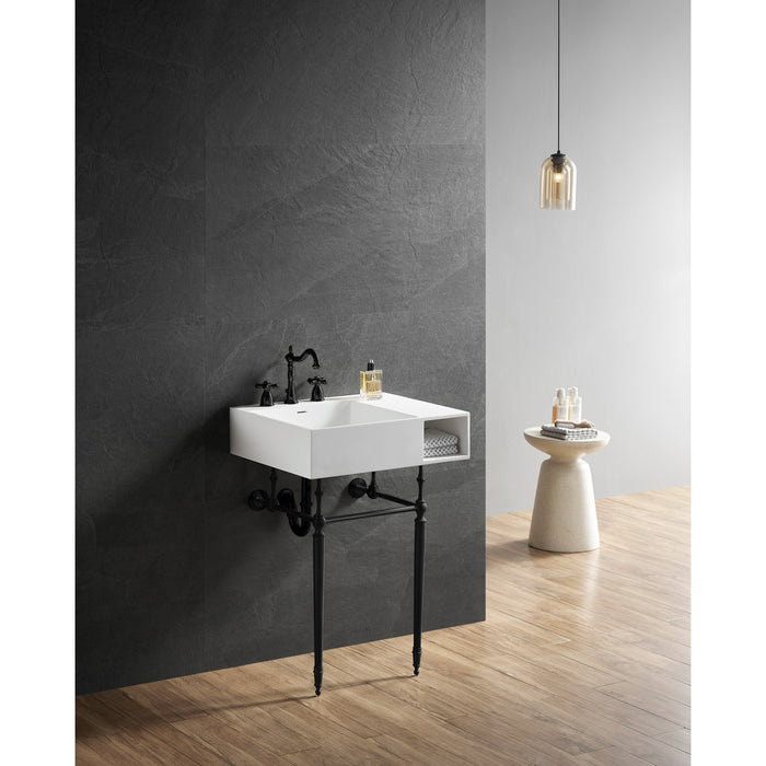 Aurelius KVPB3248SQA0 24-Inch Solid Surface Console Sink with Brass Legs (8-Inch, 3-Hole), Matte White/Matte Black