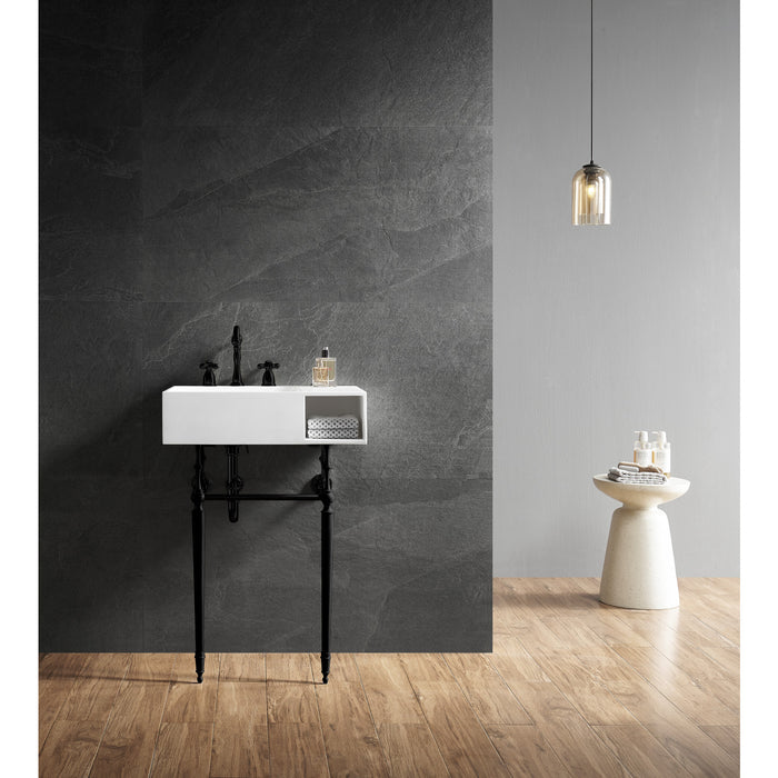 Aurelius KVPB3248SQA0 24-Inch Solid Surface Console Sink with Brass Legs (8-Inch, 3-Hole), Matte White/Matte Black