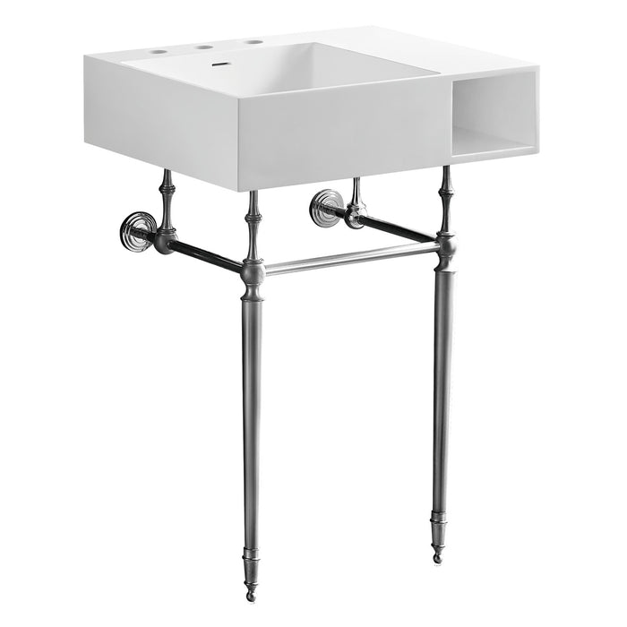 Kingston Tulare KVPB3248SQA1 - Aurelius 24-Inch Solid Surface Console Sink with Brass Legs (8-Inch, 3-Hole), Matte White/Polished Chrome