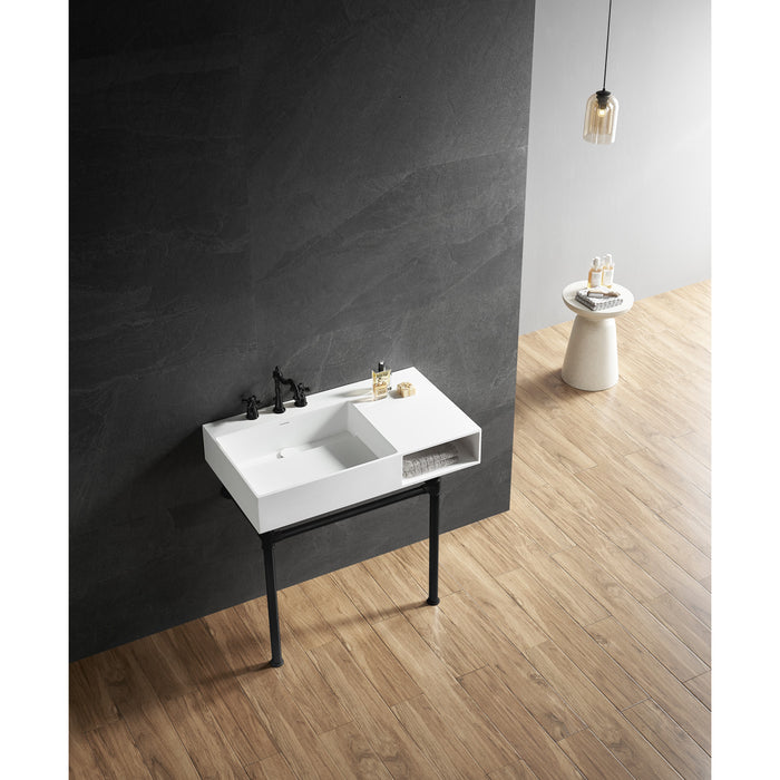 Aurelius KVPB3368SQA0 36-Inch Solid Surface Console Sink with Stainless Steel Legs (8-Inch, 3-Hole), Matte White/Matte Black