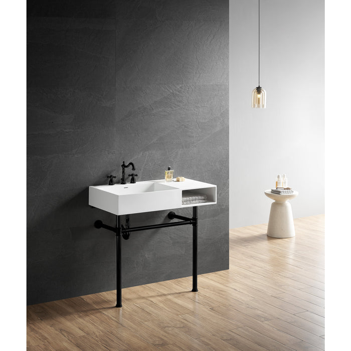Aurelius KVPB3368SQA0 36-Inch Solid Surface Console Sink with Stainless Steel Legs (8-Inch, 3-Hole), Matte White/Matte Black
