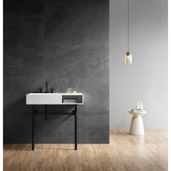 Kingston Sona KVPB3368SQA80 - Aurelius 36-Inch Solid Surface Console Sink with Stainless Steel Legs (8-Inch, 3-Hole), Matte White/Matte Black