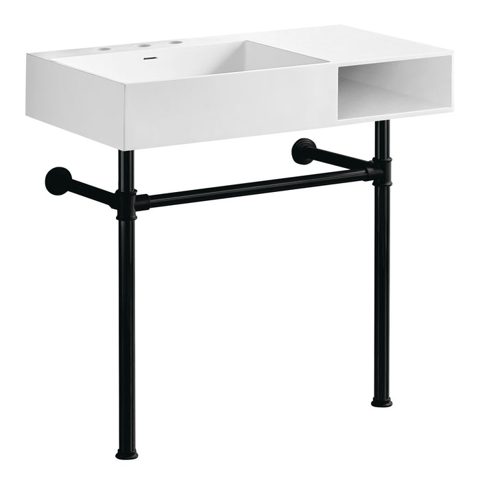 Kingston Sona KVPB3368SQA80 - Aurelius 36-Inch Solid Surface Console Sink with Stainless Steel Legs (8-Inch, 3-Hole), Matte White/Matte Black