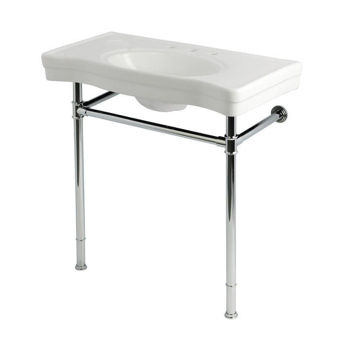 Kingston Tulare KVPB36198W81 - Imperial 36-Inch Ceramic Console Sink with Stainless Steel Legs (8-Inch, 3-Hole), White/Polished Chrome