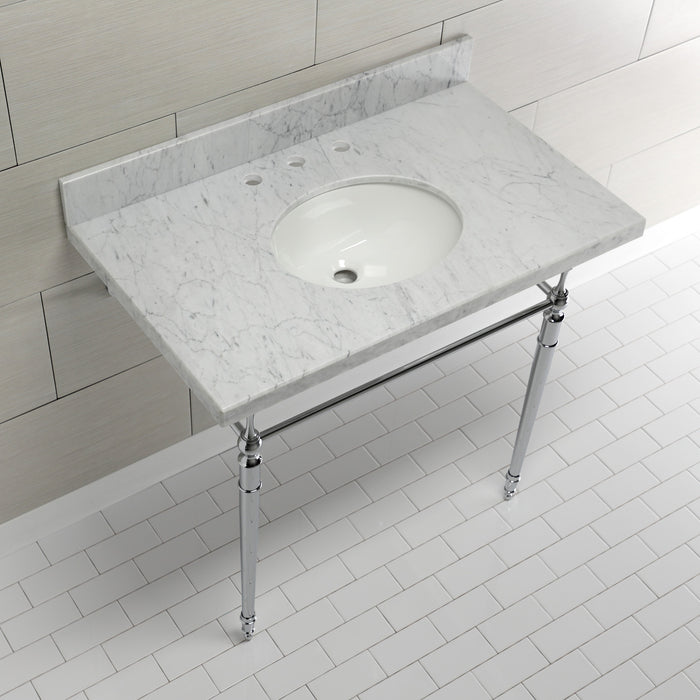Edwardian KVPB3622M81 36-Inch Carrara Marble Console Sink with Brass Legs (8-Inch, 3-Hole), Carrara Marble White/Polished Chrome