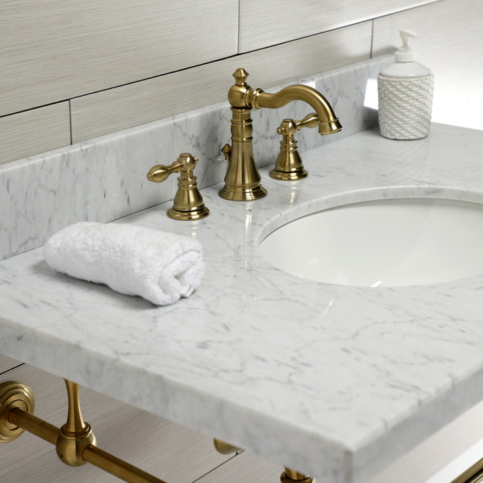 Edwardian KVPB3622M87 36-Inch Carrara Marble Console Sink with Brass Legs (8-Inch, 3-Hole), Carrara Marble White/Brushed Brass