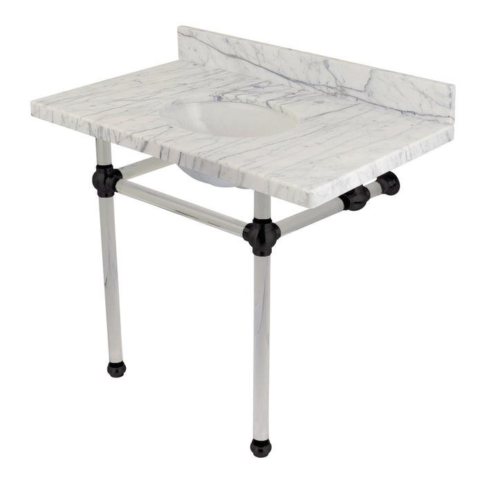 Kingston Tulare KVPB3630MA0 - Templeton 36-Inch Carrara Marble Vanity Top with Acrylic Legs (8-Inch, 3-Hole), Carrara Marble White/Matte Black