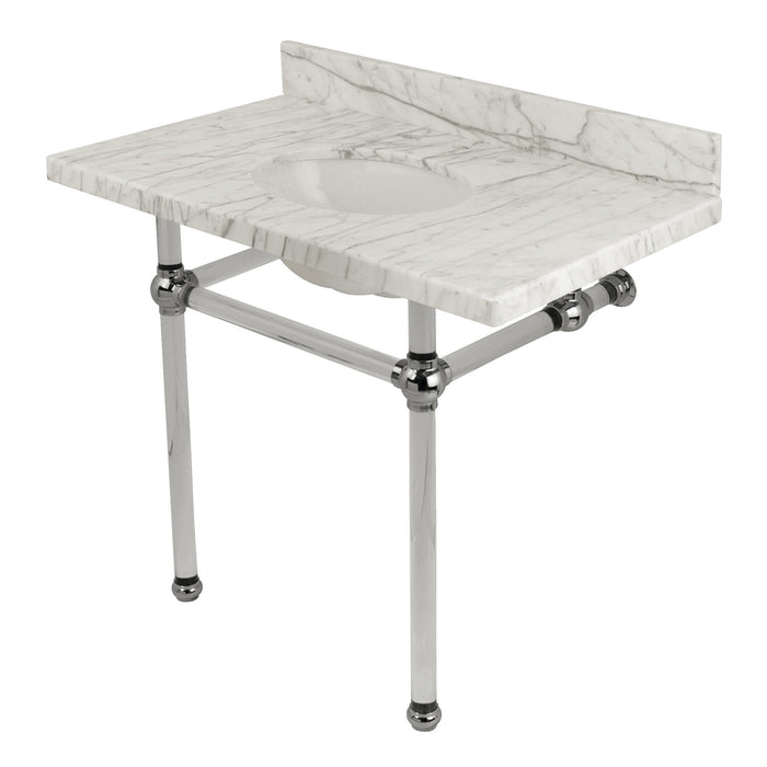 Kingston Tulare KVPB3630MA1 - Templeton 36-Inch Carrara Marble Vanity Top with Acrylic Legs (8-Inch, 3-Hole), Carrara Marble White/Polished Chrome