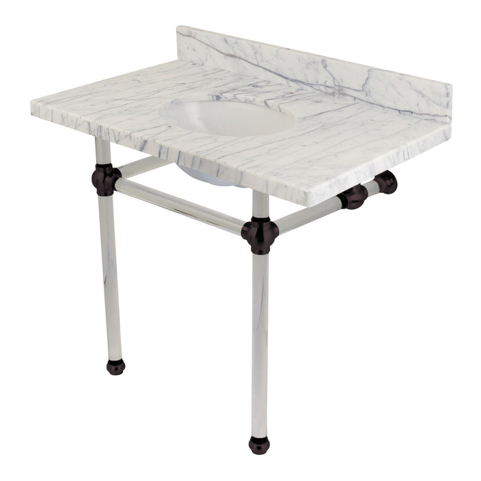 Kingston Tulare KVPB3630MA5 - Templeton 36-Inch Carrara Marble Vanity Top with Acrylic Legs (8-Inch, 3-Hole), Carrara Marble White/Oil Rubbed Bronze
