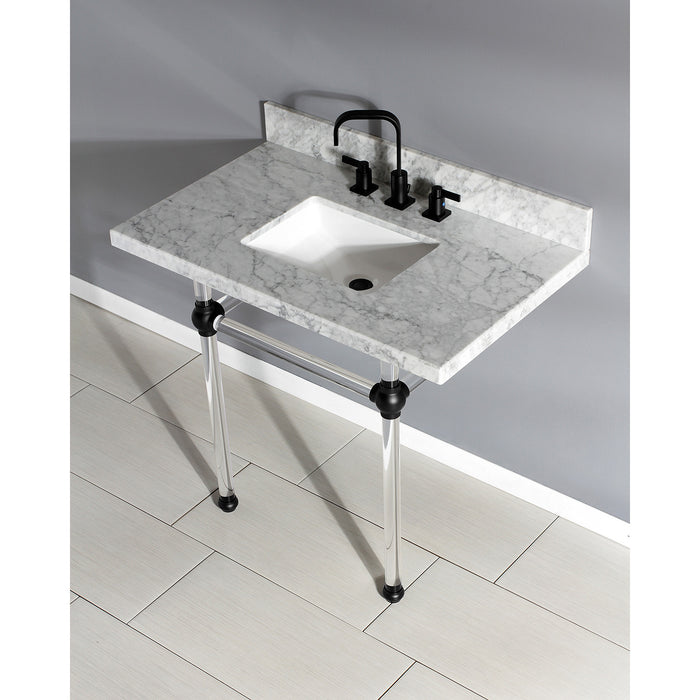 Kingston Tulare KVPB3630MASQ0 - Templeton 36-Inch Carrara Marble Vanity Top with Acrylic Legs (8-Inch, 3-Hole), Carrara Marble White/Matte Black