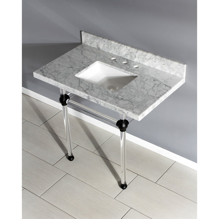 Kingston Tulare KVPB3630MASQ0 - Templeton 36-Inch Carrara Marble Vanity Top with Acrylic Legs (8-Inch, 3-Hole), Carrara Marble White/Matte Black