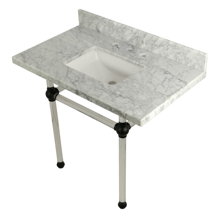 Kingston Tulare KVPB3630MASQ0 - Templeton 36-Inch Carrara Marble Vanity Top with Acrylic Legs (8-Inch, 3-Hole), Carrara Marble White/Matte Black