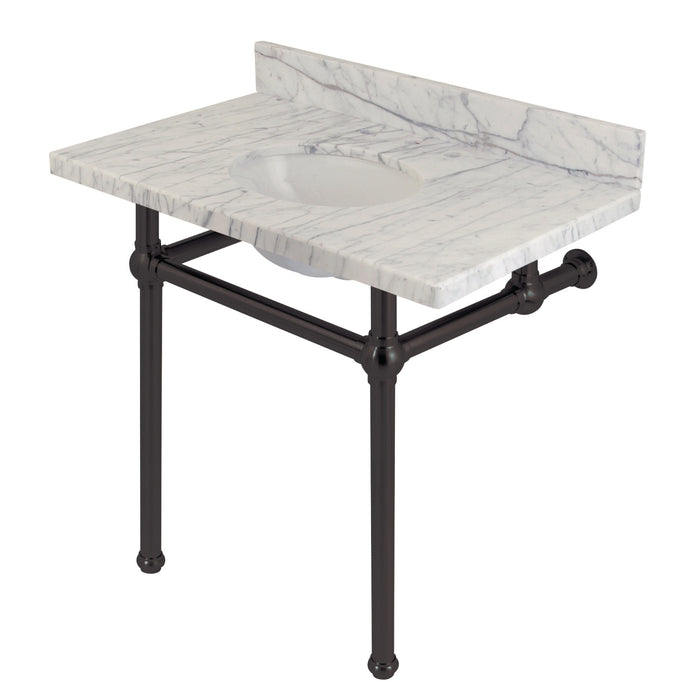 Kingston Heirloom KVPB3630MB5 - Templeton 36-Inch Carrara Marble Vanity Top with Brass Legs (8-Inch, 3-Hole), Carrara Marble White/Oil Rubbed Bronze