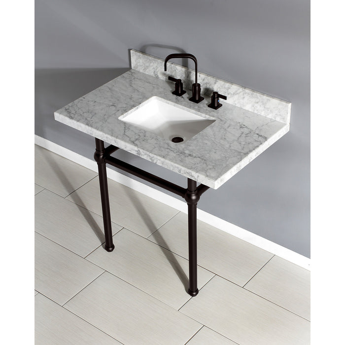 Kingston Heirloom KVPB3630MBSQ5 - Templeton 36-Inch Carrara Marble Vanity Top with Brass Legs (8-Inch, 3-Hole), Carrara Marble White/Oil Rubbed Bronze
