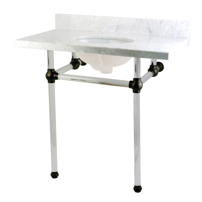 Kingston Tulare KVPB36MA0 - Templeton 36-Inch Carrara Marble Vanity Top with Acrylic Legs (8-Inch, 3-Hole), Carrara Marble White/Matte Black