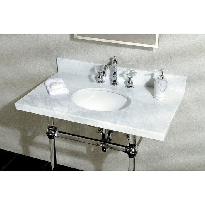 Kingston Tulare KVPB36MA1 - Templeton 36-Inch Carrara Marble Vanity Top with Acrylic Legs (8-Inch, 3-Hole), Carrara Marble White/Polished Chrome