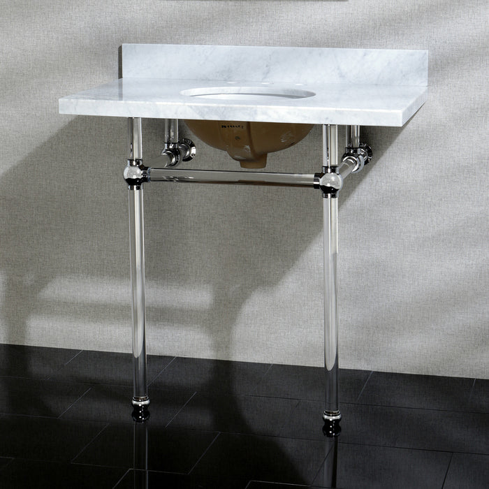 Kingston Tulare KVPB36MA1 - Templeton 36-Inch Carrara Marble Vanity Top with Acrylic Legs (8-Inch, 3-Hole), Carrara Marble White/Polished Chrome