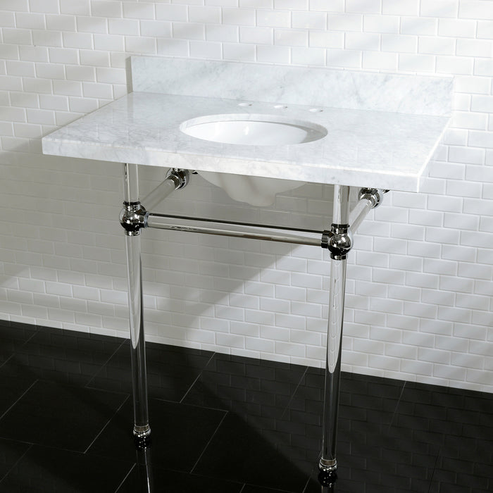 Kingston Tulare KVPB36MA1 - Templeton 36-Inch Carrara Marble Vanity Top with Acrylic Legs (8-Inch, 3-Hole), Carrara Marble White/Polished Chrome