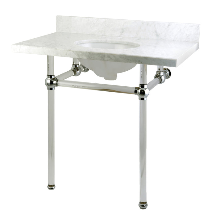 Kingston Tulare KVPB36MA1 - Templeton 36-Inch Carrara Marble Vanity Top with Acrylic Legs (8-Inch, 3-Hole), Carrara Marble White/Polished Chrome