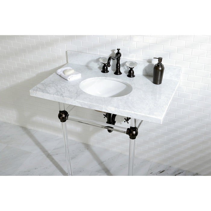 Kingston Tulare KVPB36MA5 - Templeton 36-Inch Carrara Marble Vanity Top with Acrylic Legs (8-Inch, 3-Hole), Carrara Marble White/Oil Rubbed Bronze