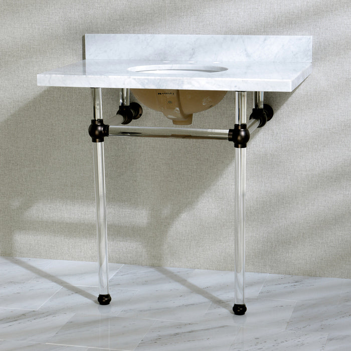 Kingston Tulare KVPB36MA5 - Templeton 36-Inch Carrara Marble Vanity Top with Acrylic Legs (8-Inch, 3-Hole), Carrara Marble White/Oil Rubbed Bronze