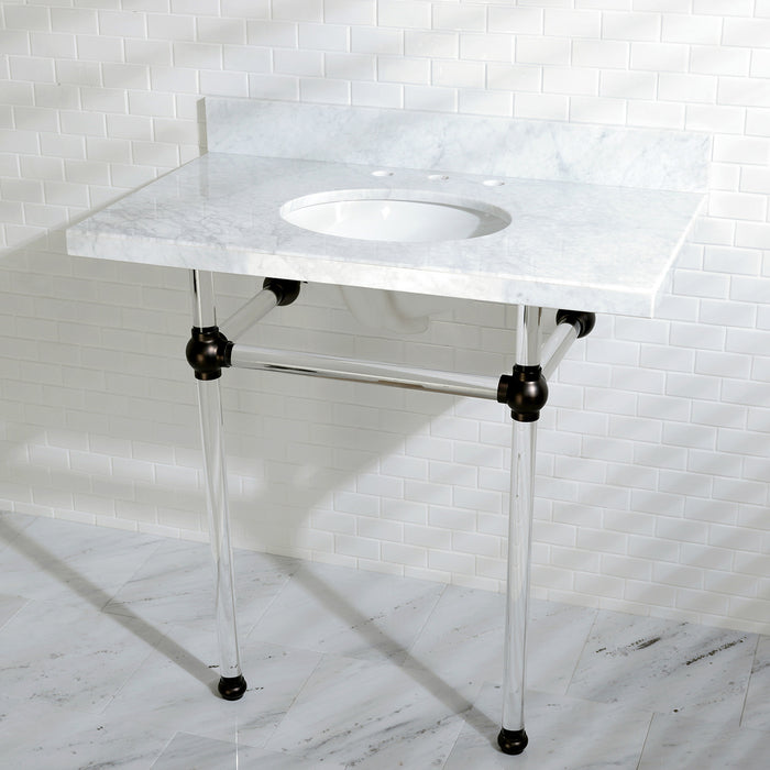 Kingston Tulare KVPB36MA5 - Templeton 36-Inch Carrara Marble Vanity Top with Acrylic Legs (8-Inch, 3-Hole), Carrara Marble White/Oil Rubbed Bronze