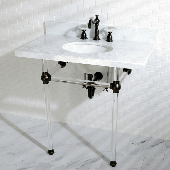 Kingston Tulare KVPB36MA5 - Templeton 36-Inch Carrara Marble Vanity Top with Acrylic Legs (8-Inch, 3-Hole), Carrara Marble White/Oil Rubbed Bronze