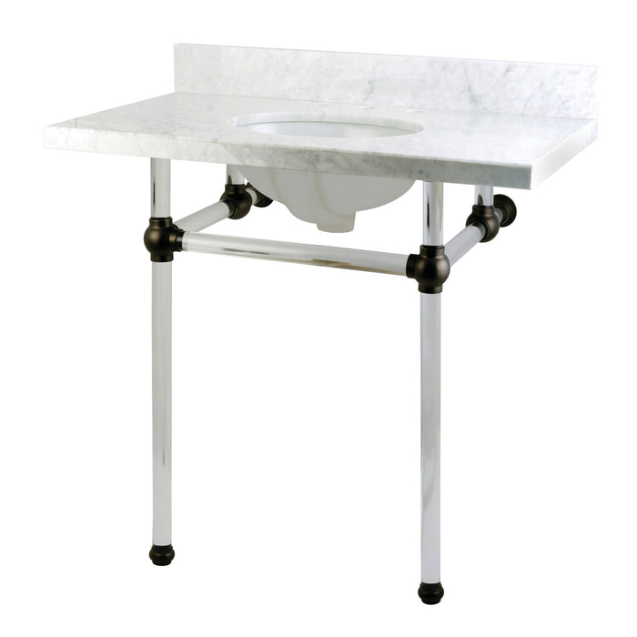 Kingston Tulare KVPB36MA5 - Templeton 36-Inch Carrara Marble Vanity Top with Acrylic Legs (8-Inch, 3-Hole), Carrara Marble White/Oil Rubbed Bronze