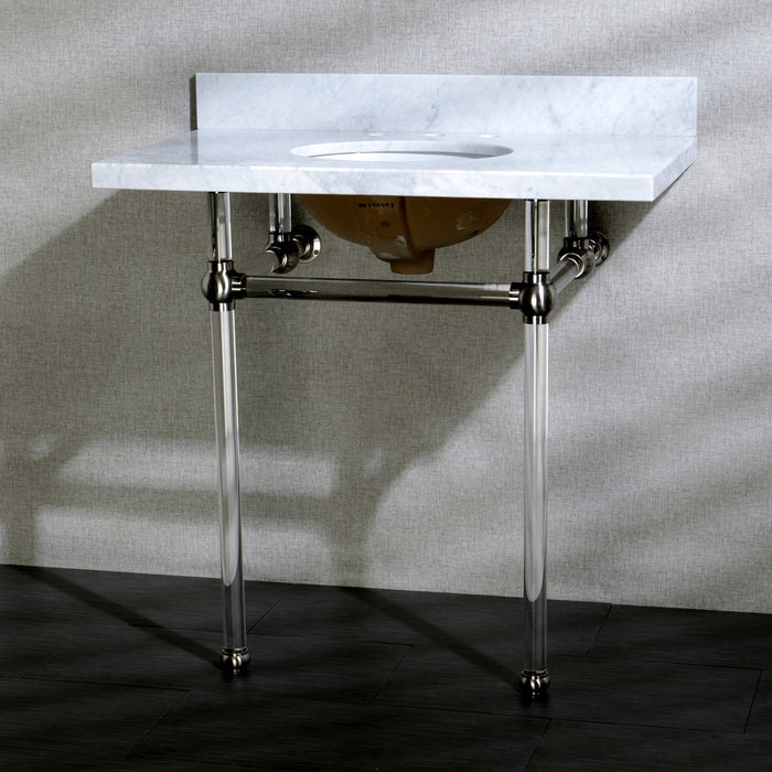Kingston Tulare KVPB36MA8 - Templeton 36-Inch Carrara Marble Vanity Top with Acrylic Legs (8-Inch, 3-Hole), Carrara Marble White/Brushed Nickel