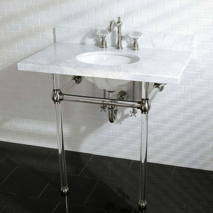 Kingston Tulare KVPB36MA8 - Templeton 36-Inch Carrara Marble Vanity Top with Acrylic Legs (8-Inch, 3-Hole), Carrara Marble White/Brushed Nickel