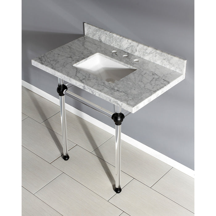 Kingston Tulare KVPB36MASQ0 - Templeton 36-Inch Carrara Marble Vanity Top with Acrylic Legs (8-Inch, 3-Hole), Carrara Marble White/Matte Black