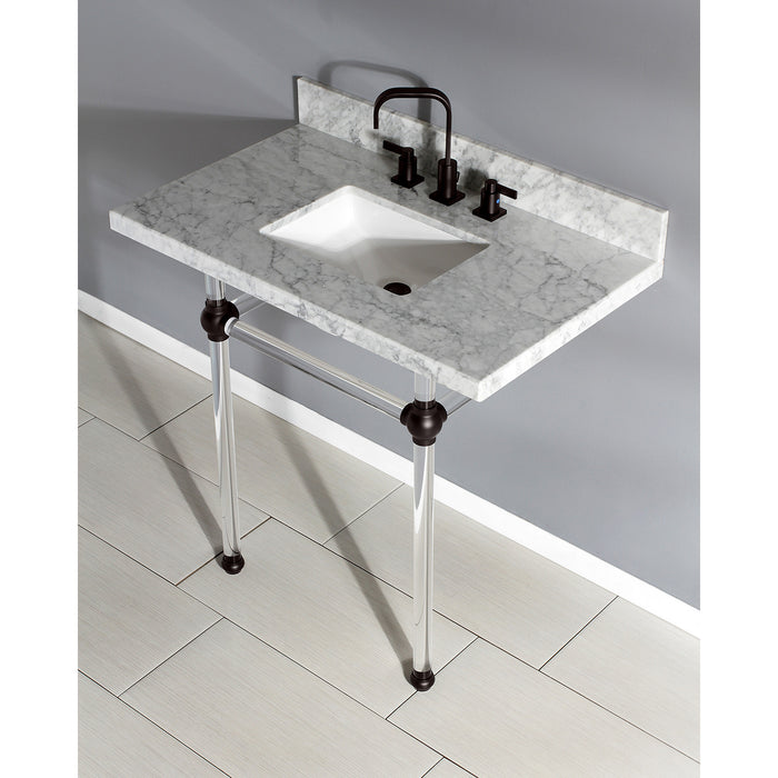 Kingston Tulare KVPB36MASQ5 - Templeton 36-Inch Carrara Marble Vanity Top with Acrylic Legs (8-Inch, 3-Hole), Carrara Marble White/Oil Rubbed Bronze