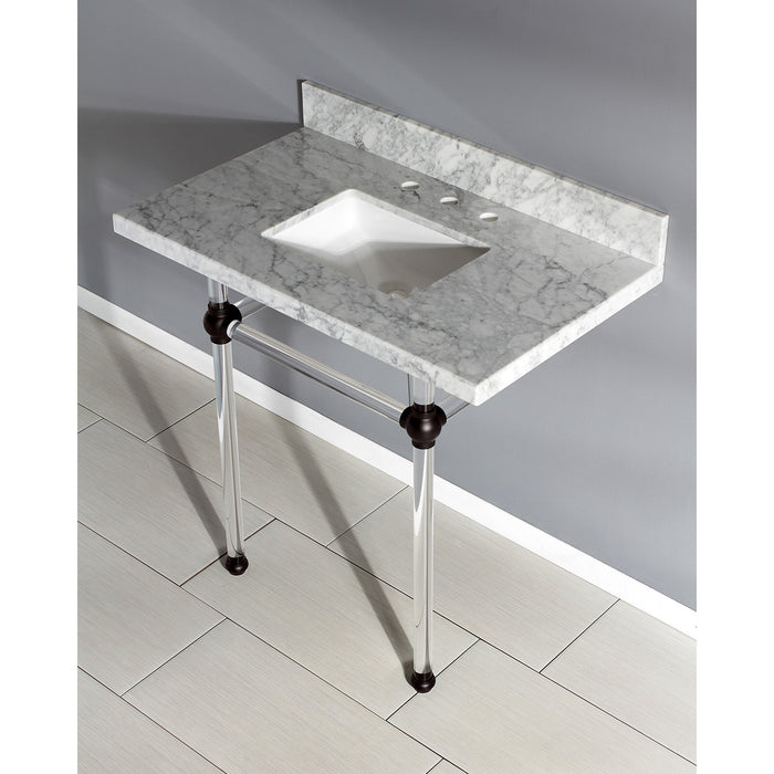 Kingston Tulare KVPB36MASQ5 - Templeton 36-Inch Carrara Marble Vanity Top with Acrylic Legs (8-Inch, 3-Hole), Carrara Marble White/Oil Rubbed Bronze