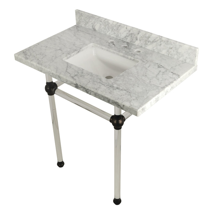 Kingston Tulare KVPB36MASQ5 - Templeton 36-Inch Carrara Marble Vanity Top with Acrylic Legs (8-Inch, 3-Hole), Carrara Marble White/Oil Rubbed Bronze