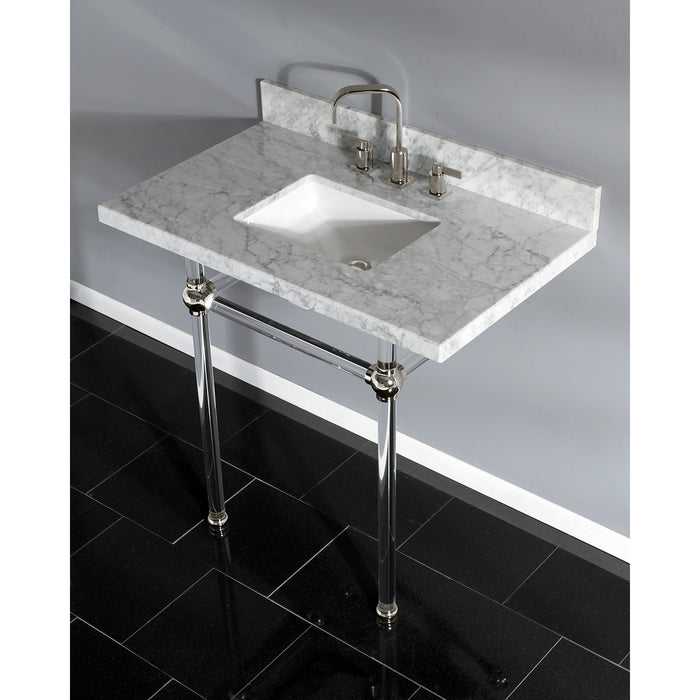 Kingston Tulare KVPB36MASQ6 - Templeton 36-Inch Carrara Marble Vanity Top with Acrylic Legs (8-Inch, 3-Hole), Carrara Marble White/Polished Nickel