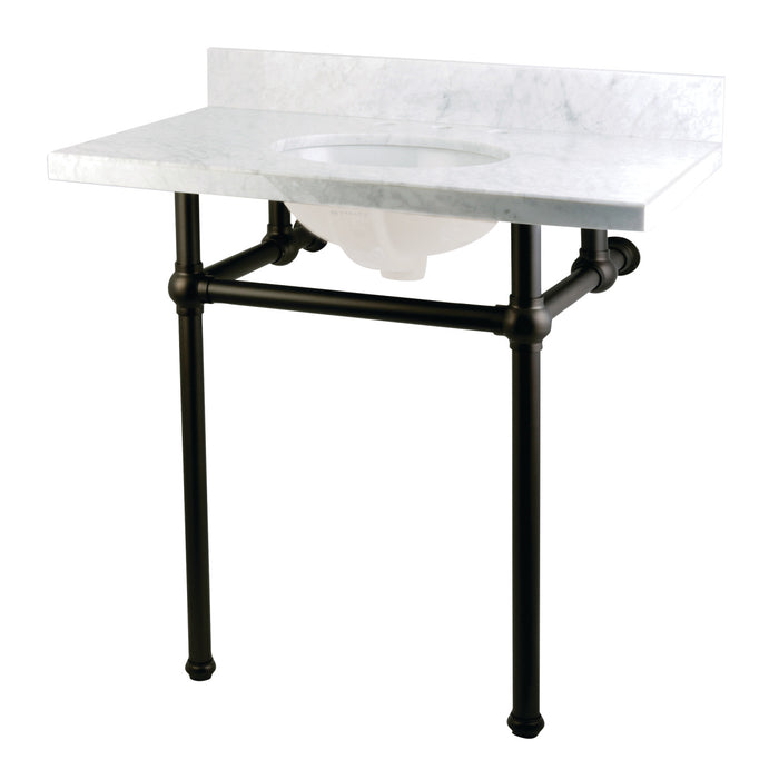 Kingston Heirloom KVPB36MB0 - Templeton 36-Inch Carrara Marble Vanity Top with Brass Legs (8-Inch, 3-Hole), Carrara Marble White/Matte Black
