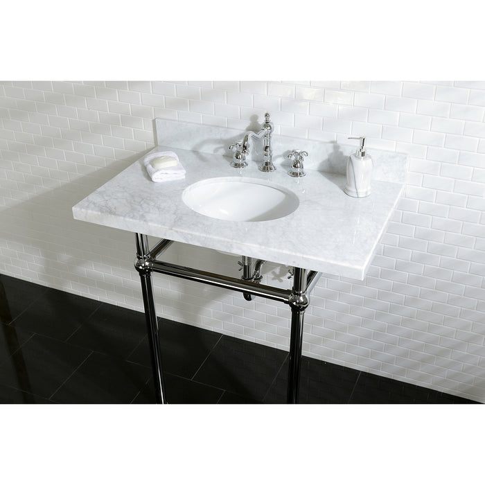 Kingston Heirloom KVPB36MB1 - Templeton 36-Inch Carrara Marble Vanity Top with Brass Legs (8-Inch, 3-Hole), Carrara Marble White/Polished Chrome