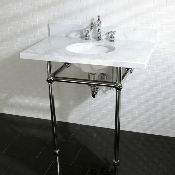 Kingston Heirloom KVPB36MB1 - Templeton 36-Inch Carrara Marble Vanity Top with Brass Legs (8-Inch, 3-Hole), Carrara Marble White/Polished Chrome