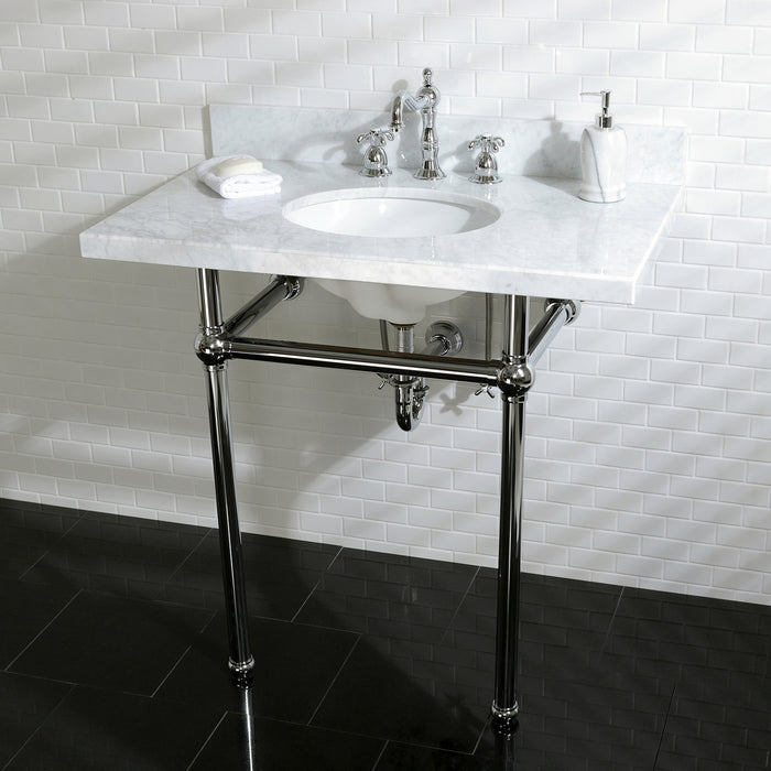 Kingston Heirloom KVPB36MB1 - Templeton 36-Inch Carrara Marble Vanity Top with Brass Legs (8-Inch, 3-Hole), Carrara Marble White/Polished Chrome