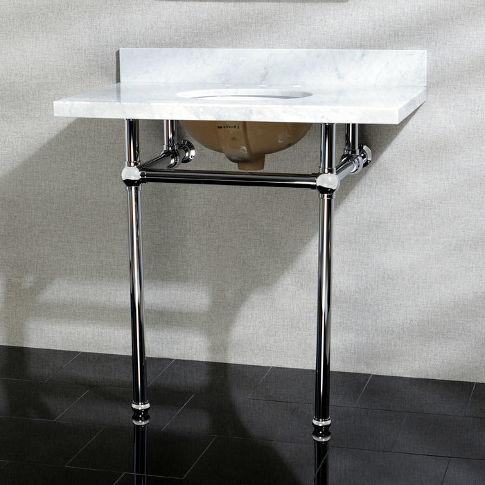 Kingston Heirloom KVPB36MB1 - Templeton 36-Inch Carrara Marble Vanity Top with Brass Legs (8-Inch, 3-Hole), Carrara Marble White/Polished Chrome