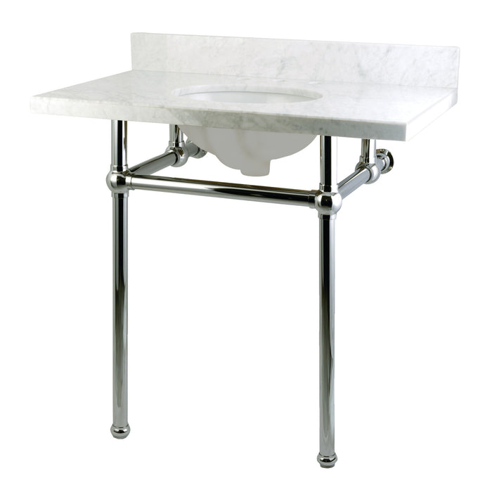 Kingston Heirloom KVPB36MB1 - Templeton 36-Inch Carrara Marble Vanity Top with Brass Legs (8-Inch, 3-Hole), Carrara Marble White/Polished Chrome
