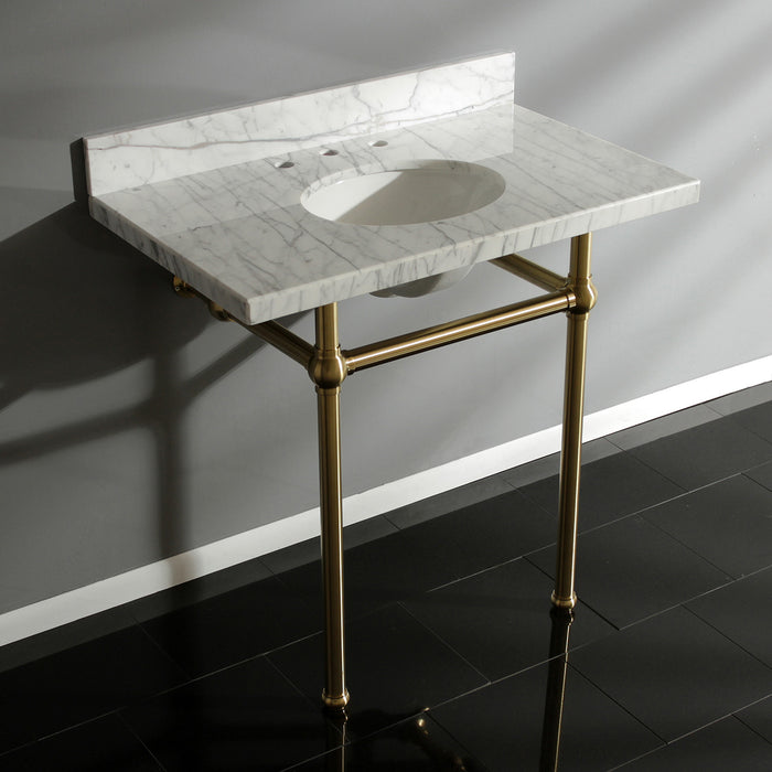 Kingston Heirloom KVPB36MB7 - Templeton 36-Inch Carrara Marble Vanity Top with Brass Legs (8-Inch, 3-Hole), Carrara Marble White/Brushed Brass
