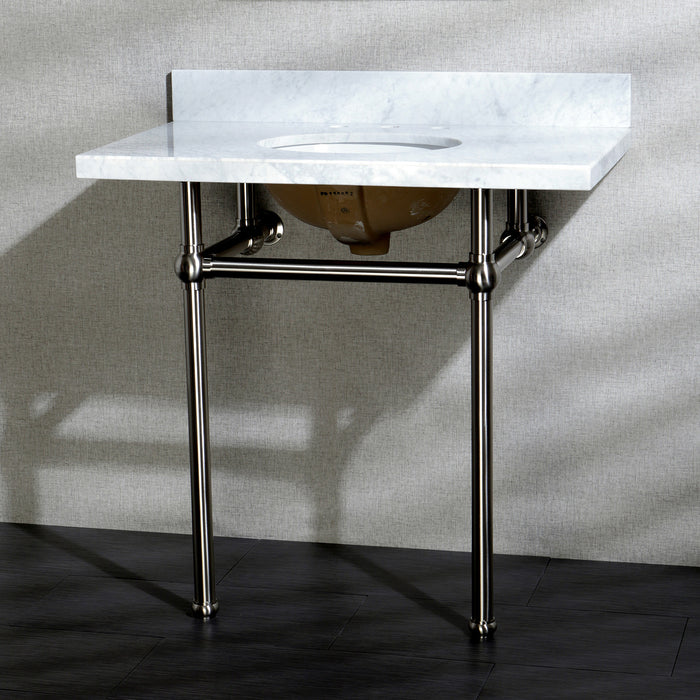 Kingston Heirloom KVPB36MB8 - Templeton 36-Inch Carrara Marble Vanity Top with Brass Legs (8-Inch, 3-Hole), Carrara Marble White/Brushed Nickel