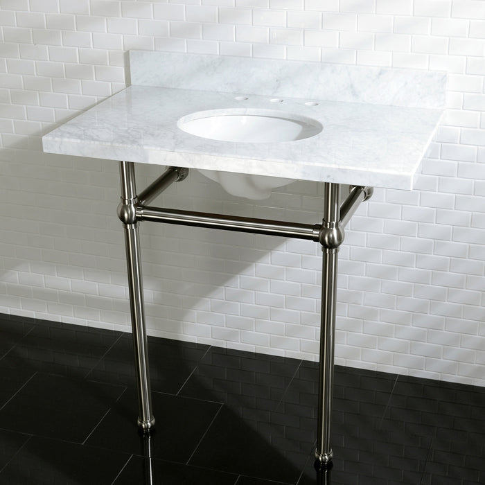 Kingston Heirloom KVPB36MB8 - Templeton 36-Inch Carrara Marble Vanity Top with Brass Legs (8-Inch, 3-Hole), Carrara Marble White/Brushed Nickel