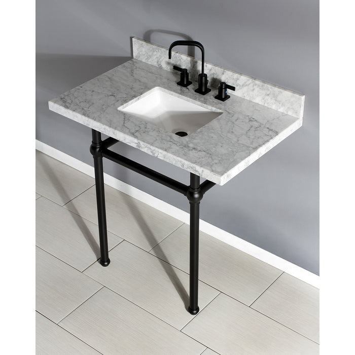 Kingston Heirloom KVPB36MBSQ0 - Templeton 36-Inch Carrara Marble Vanity Top with Brass Legs (8-Inch, 3-Hole), Carrara Marble White/Matte Black